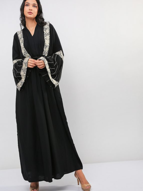 Bell Sleeves Embroidered Abaya-MAHA ABAYAS