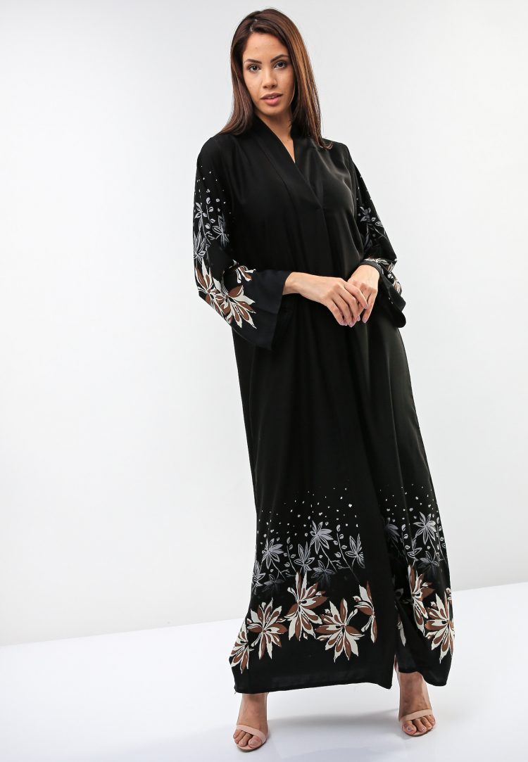 Black Floral Blossom Abaya-Gunay Hafiz