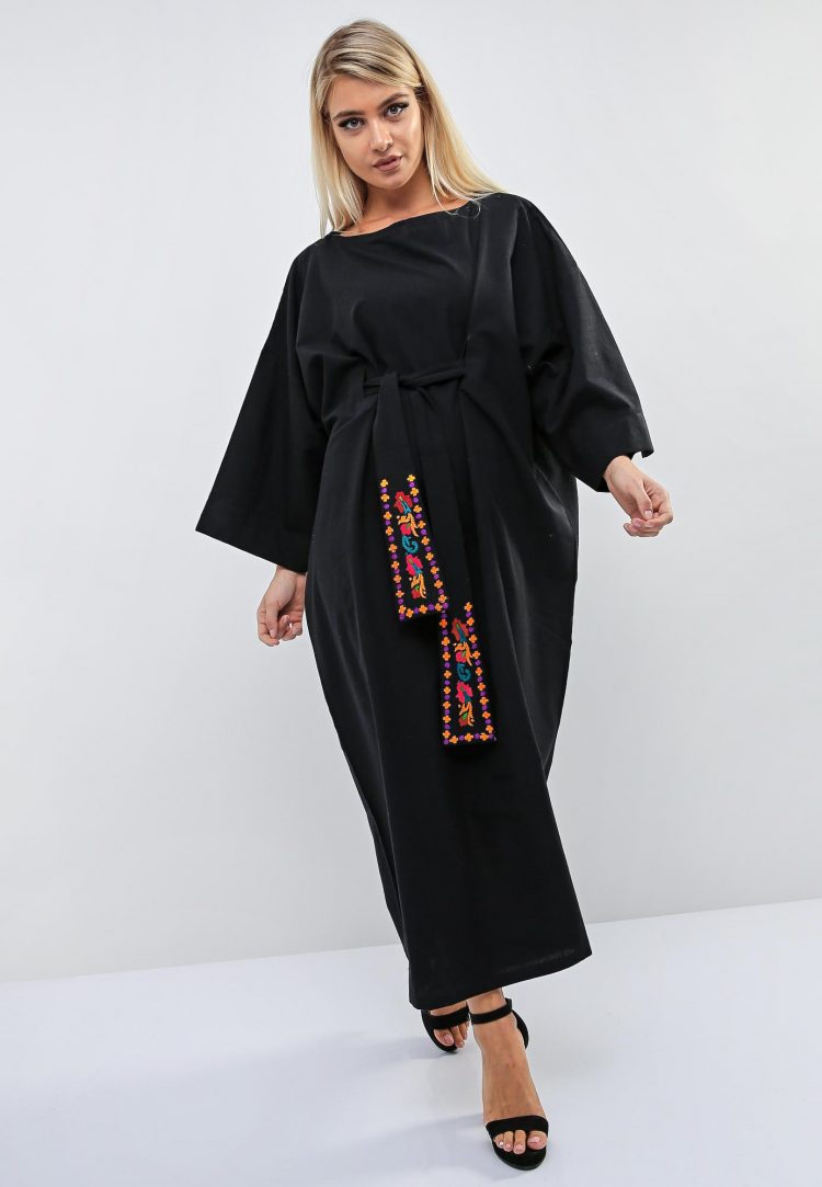 Black Kimono Dress-Purple Impression