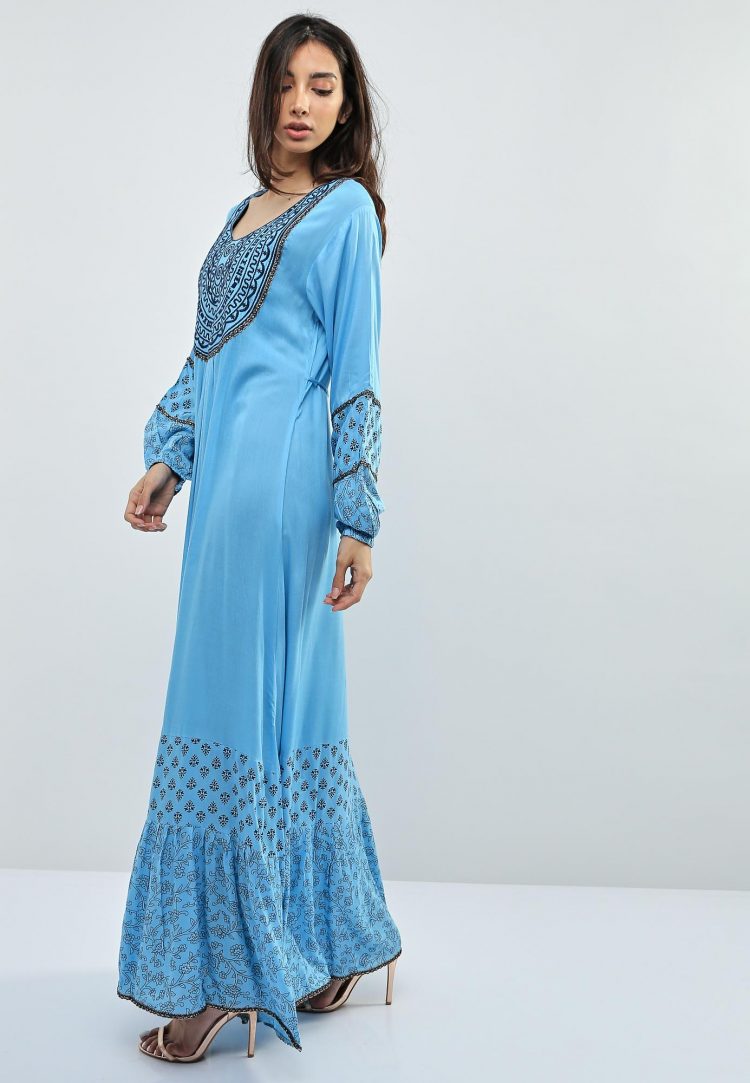Blue Embellished Chain Sleeves Jalabiyas-Kashkha