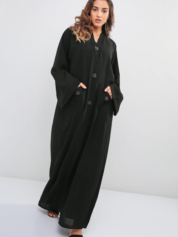 Coat Style Abaya with Pockets-MAHA ABAYAS