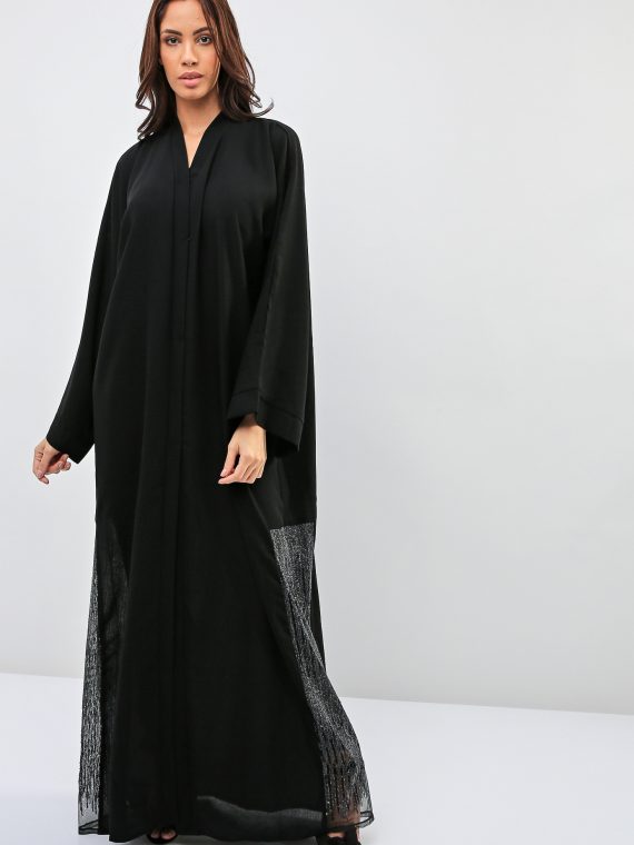 Contrast Lace Styled Abaya-Bousni