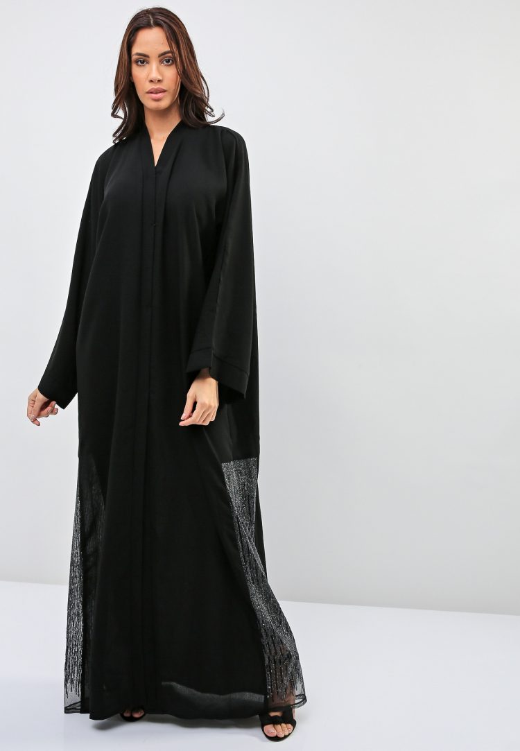 Contrast Lace Styled Abaya-Bousni