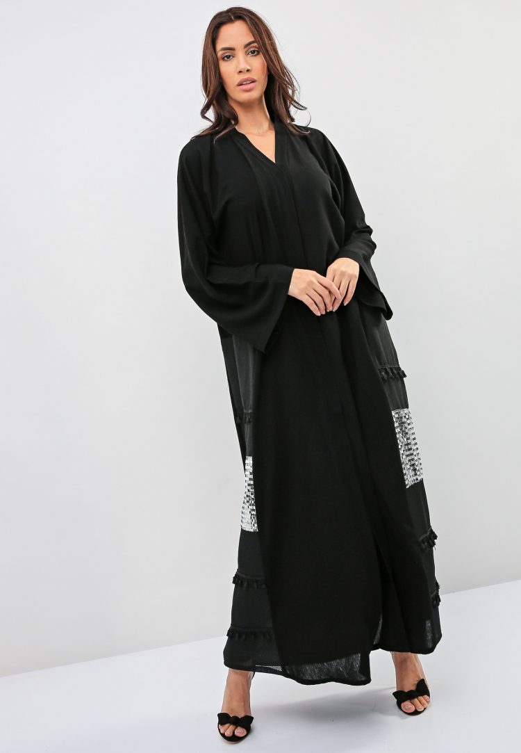 Contrast lace Detailed Abaya-Bousni