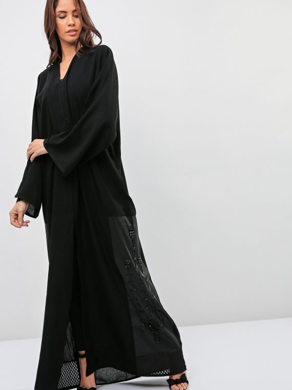 Crisscross Lace Hem Styled Abaya-Bousni