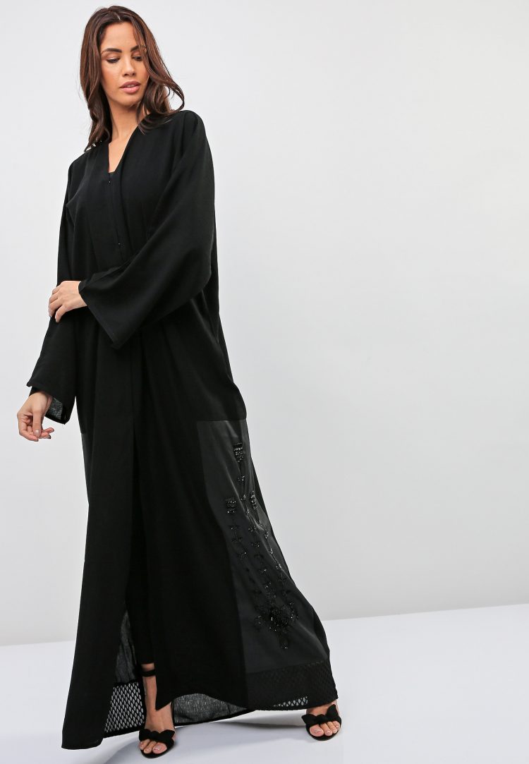 Crisscross Lace Hem Styled Abaya-Bousni
