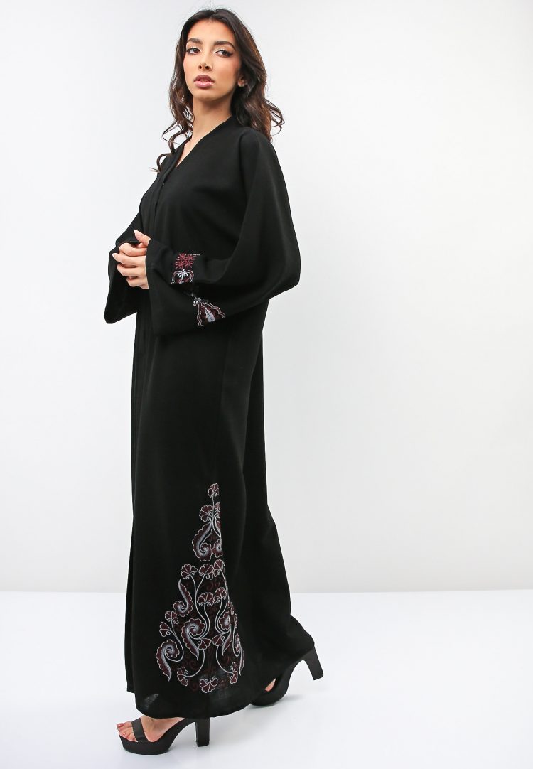 Embroidered Long Sleeve Abaya-Roza