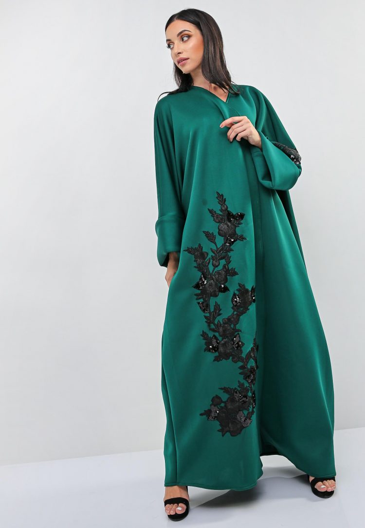 Floral Lace Embroidered Abaya-Aara