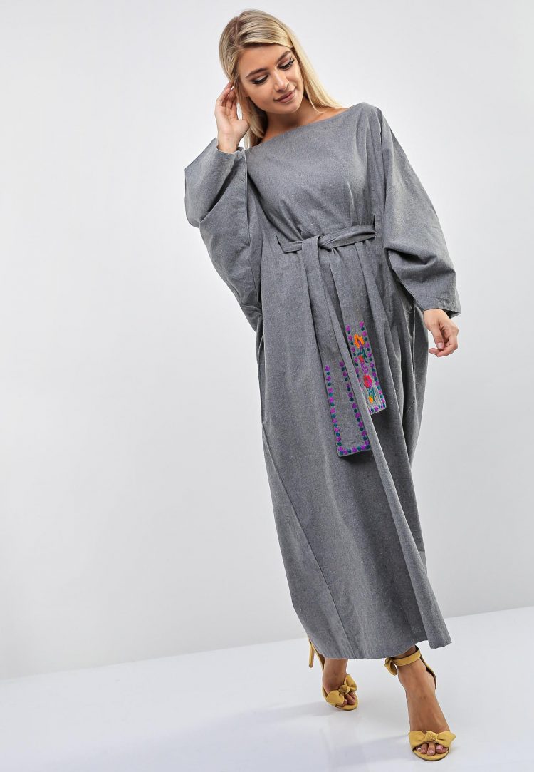 Grey Kimono Dress-Purple Impression