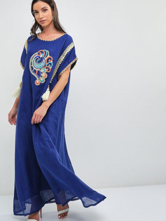 Peacock Design Embroidered Jalabiya-Sara Arabia