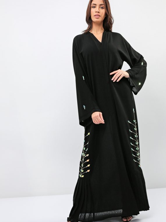 Pleated Embellished Abaya-Bousni