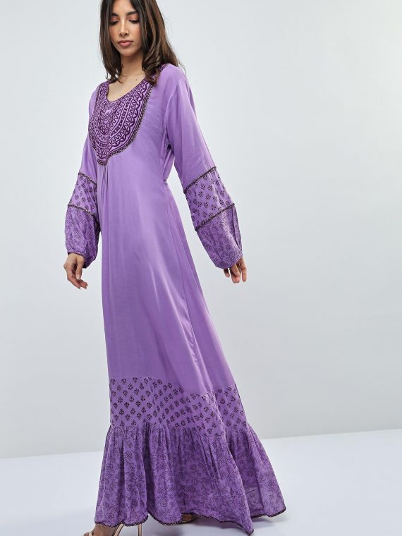 Purple Embellished Chain Sleeves Jalabiyas-Kashkha