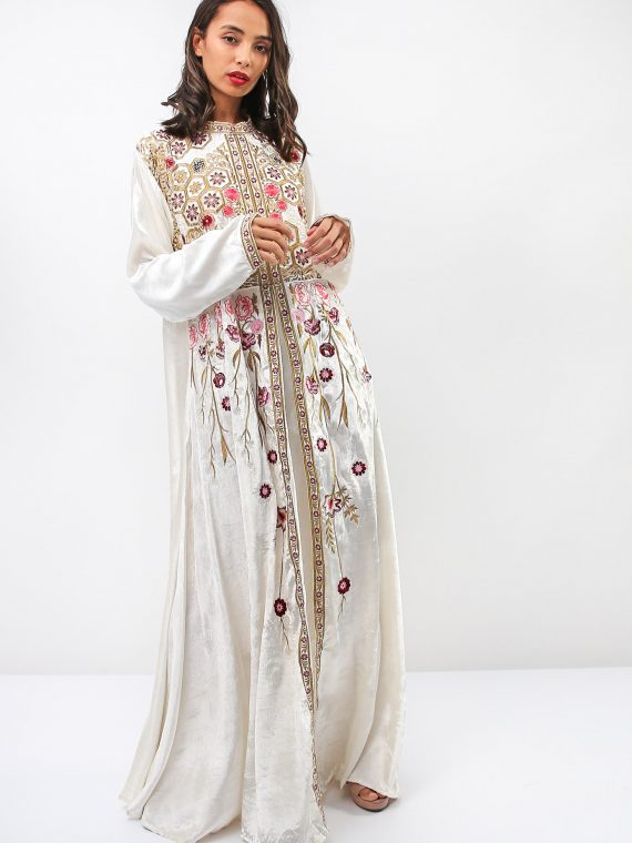Thread Embroidery and Beads Accent Jalabiya-Sara Arabia