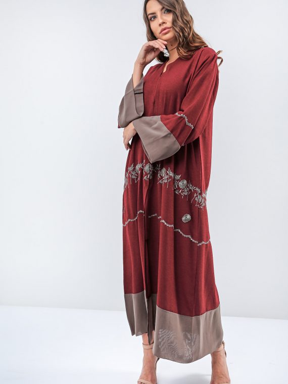 Two Tone Floral Embroidered Abaya-Roza