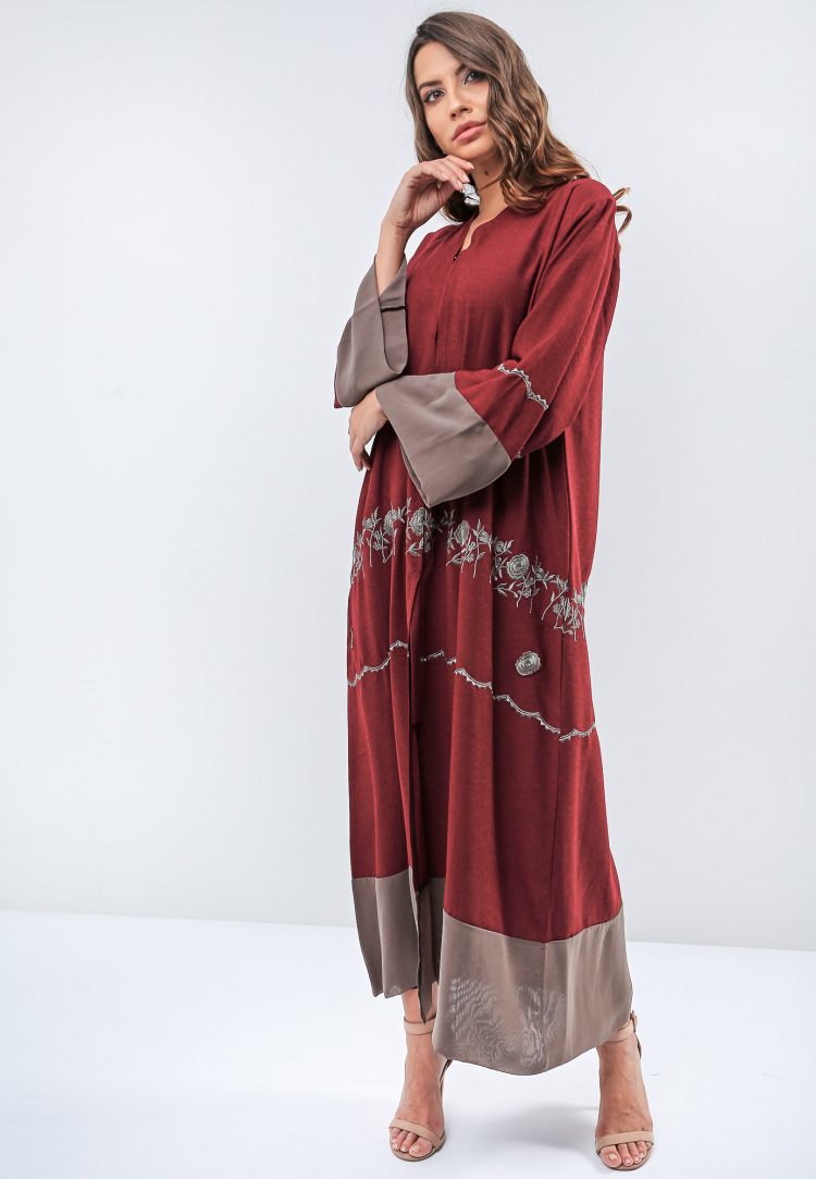 Two Tone Floral Embroidered Abaya-Roza