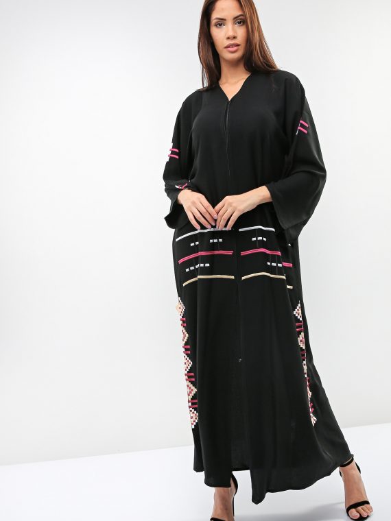 Weave Patterned Embroidered Abaya-Sara Arabia