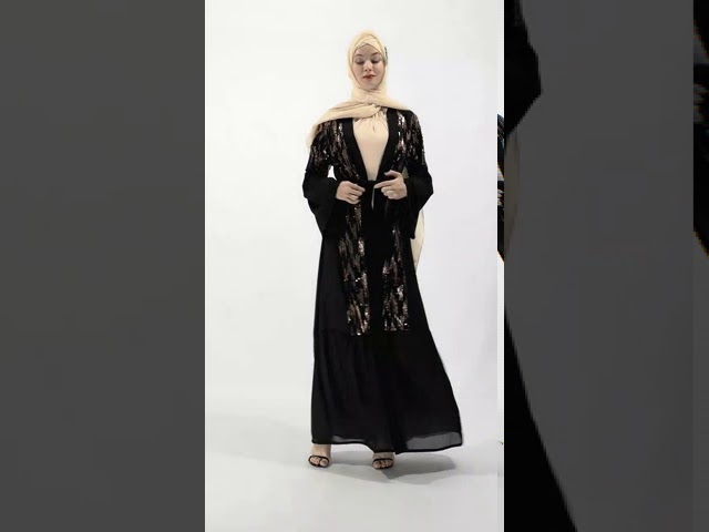 Fashionable Dubai Kimono Muslim Wear Trumpet Sleeve Islamic Clothing Women Dress Front Open Abaya